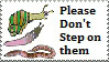 a snail, a slug, and an earthworm with 'please don't step on them' written next to them