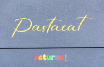 the website logo that says 'Pastacat returns'